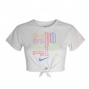 Nike Kids Just Do It T Shirt Girls SM 5-6 Yrs Tie Front Tee Top White Pink Blue